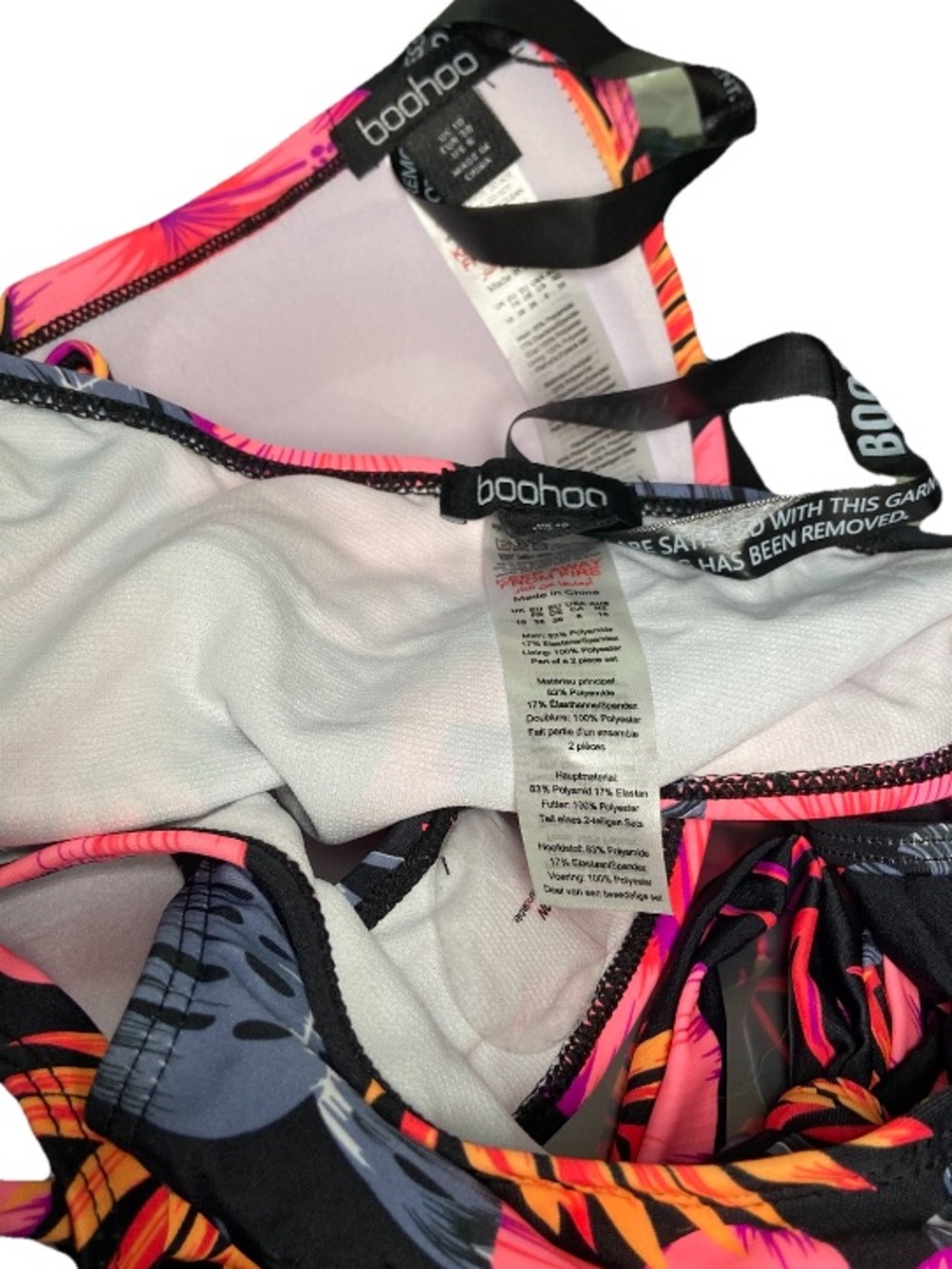 Boohoo Tropical Floral Moulded Push Up Triangle Bikini Set Size 6 NWT Black Pink - Picture 5 of 6
